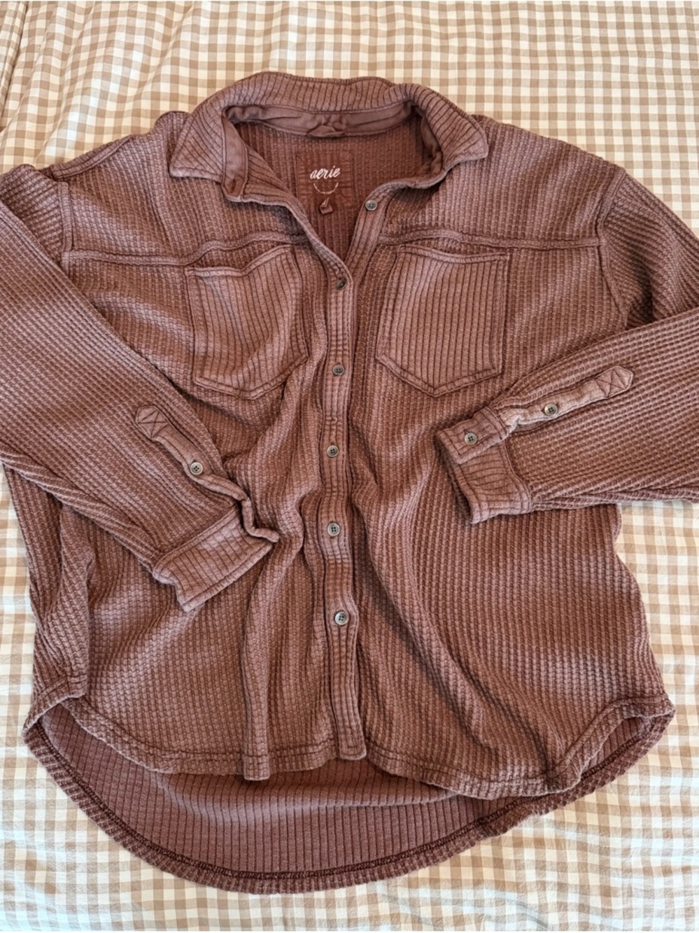 aerie Dusty brown Waffle Button-Up Shacket